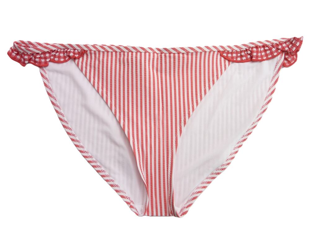 New Aerie Swim Separates Red White Seersucker Gingham Ruffle Bikini Bottom S NWT